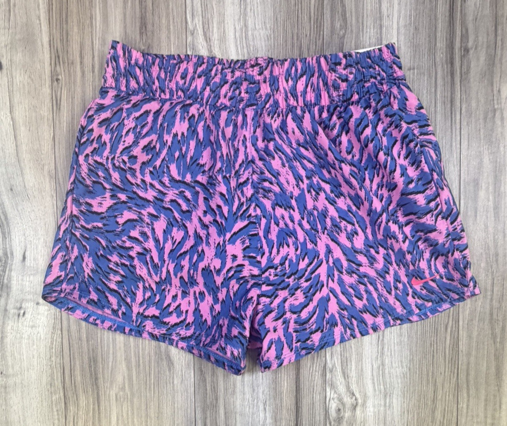 Nike One Girls Dri-FIT Animal Print Training Shorts Pink Blue Kids Large NEW